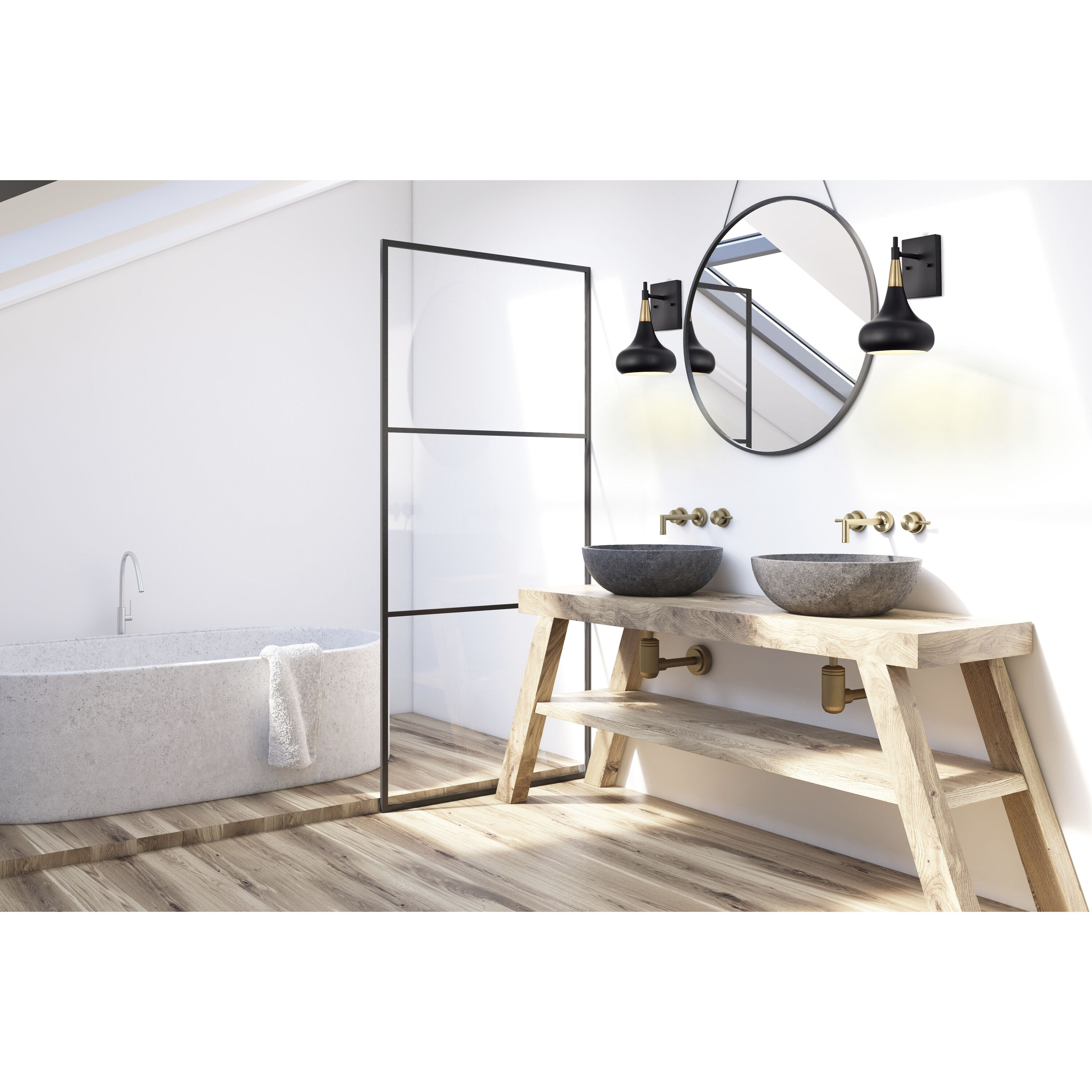 Phoenix 1 Light 7 inch Matte Black/Burnished Brass Bathroom Vanity Lights Wall Light