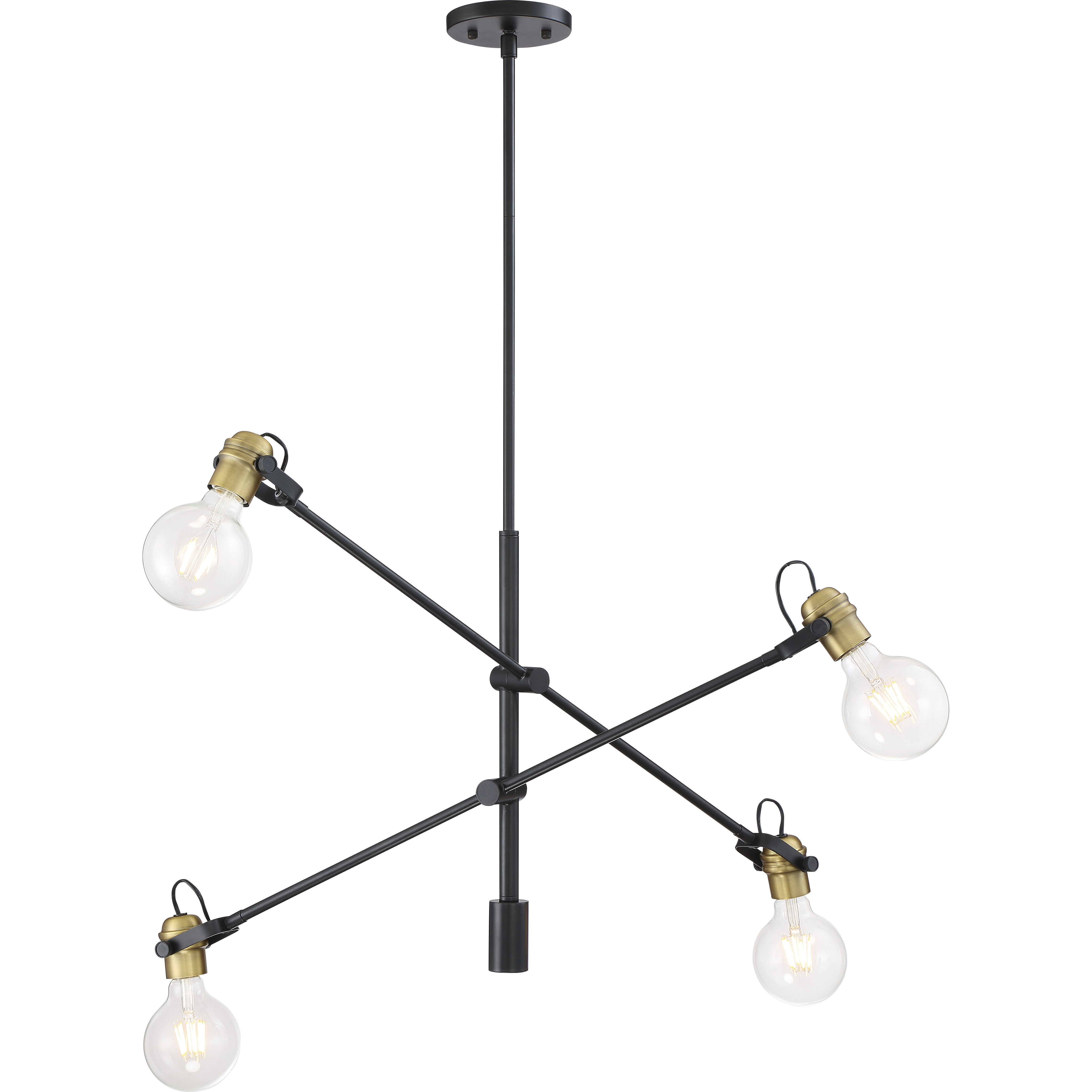 Mantra 4 Light 5 inch Black and Brushed Brass Pendant Ceiling Light
