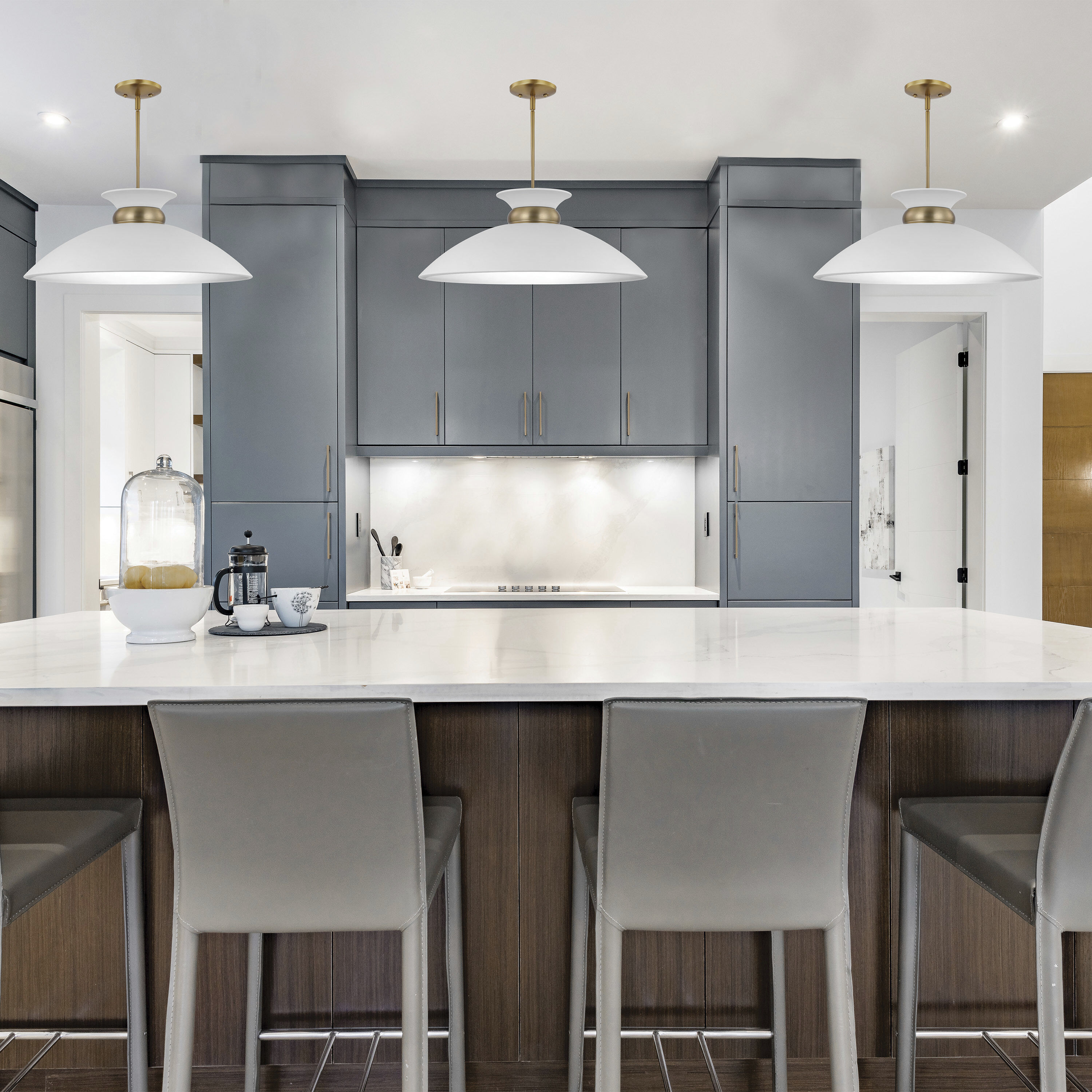 Perkins 1 Light 20 inch Matte White/Burnished Brass Pendant Ceiling Light