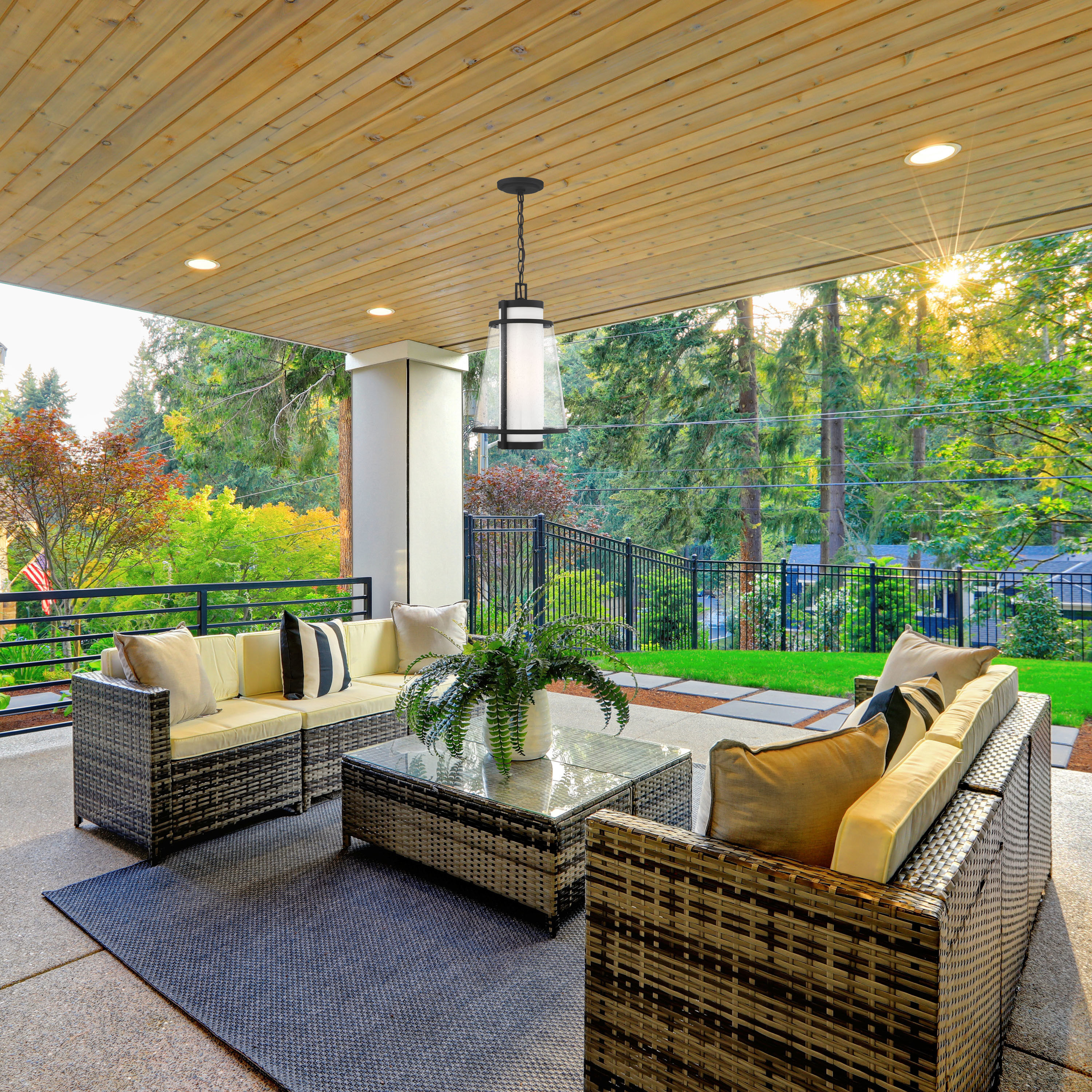 Anau 1 Light 10.5 inch Matte Black and Glass Outdoor Hanging Lantern