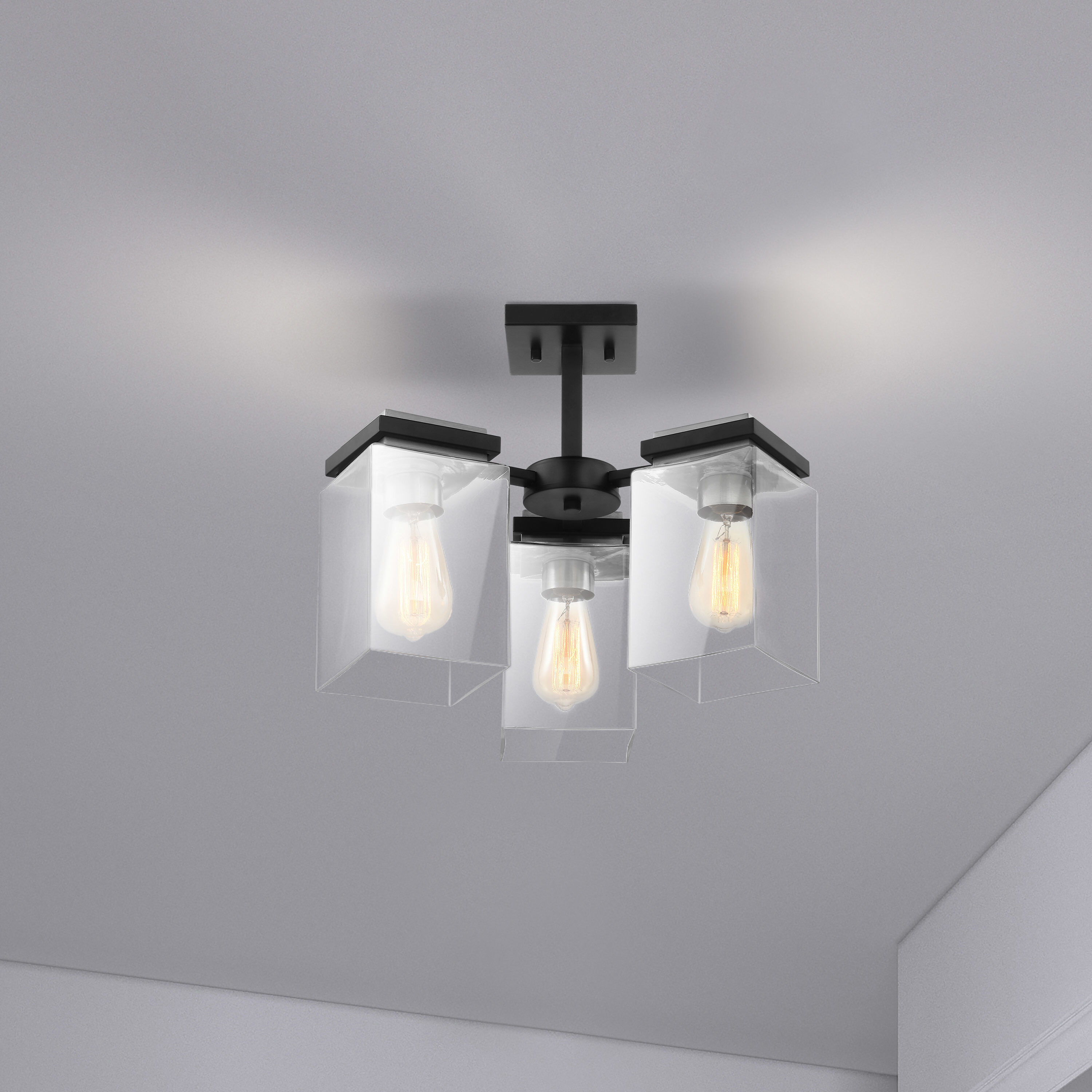 Crossroads 3 Light 18.13 inch Matte Black Semi Flush Ceiling Light