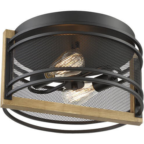 Atelier 2 Light 14.25 inch Black and Honey Wood Flush Mount Fixture Ceiling Light