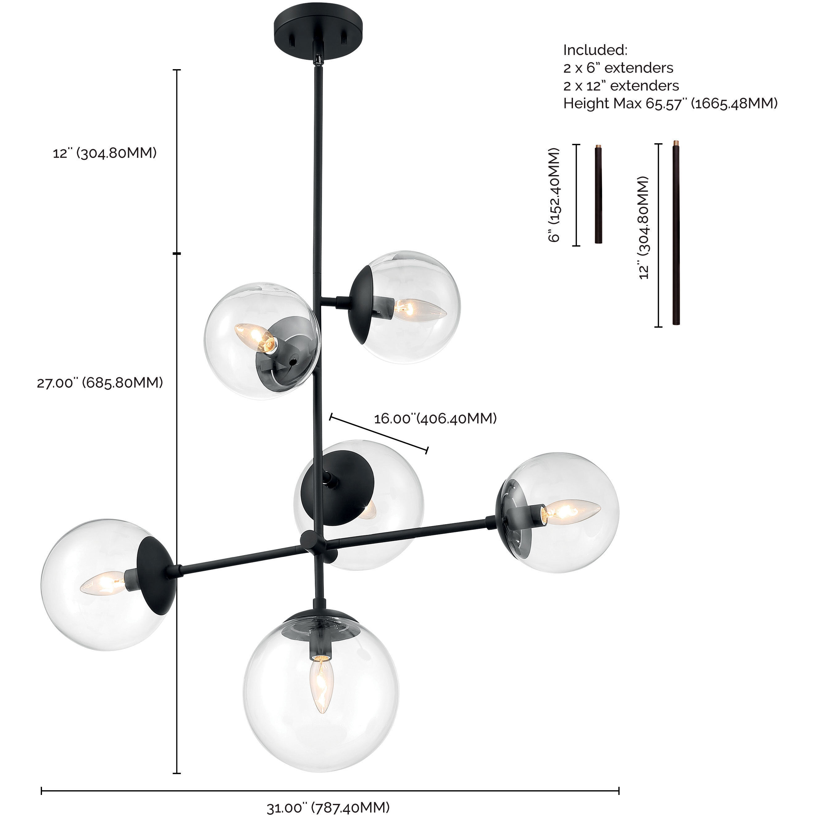 Sky 6 Light 16 inch Matte Black Pendant Ceiling Light