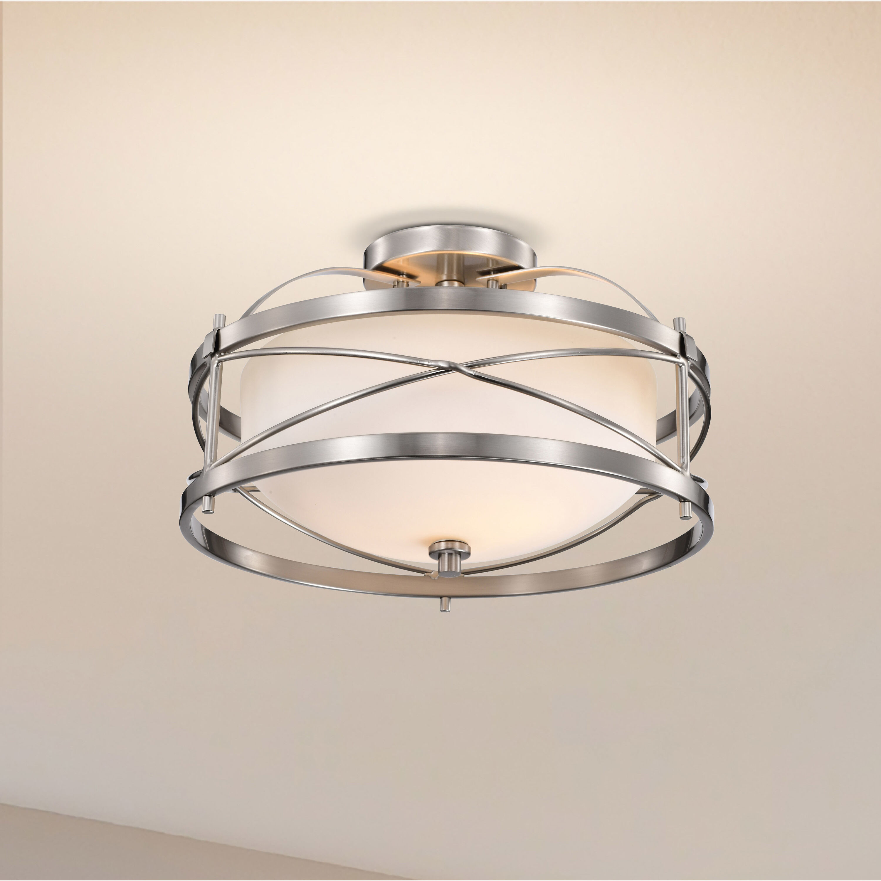 Ginger 2 Light 14 inch Brushed Nickel Semi Flush Mount Ceiling Light