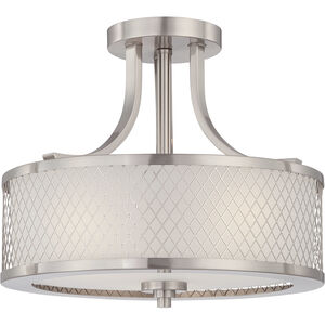 Fusion 3 Light 14 inch Brushed Nickel and Frosted Semi Flush Mount Ceiling Light