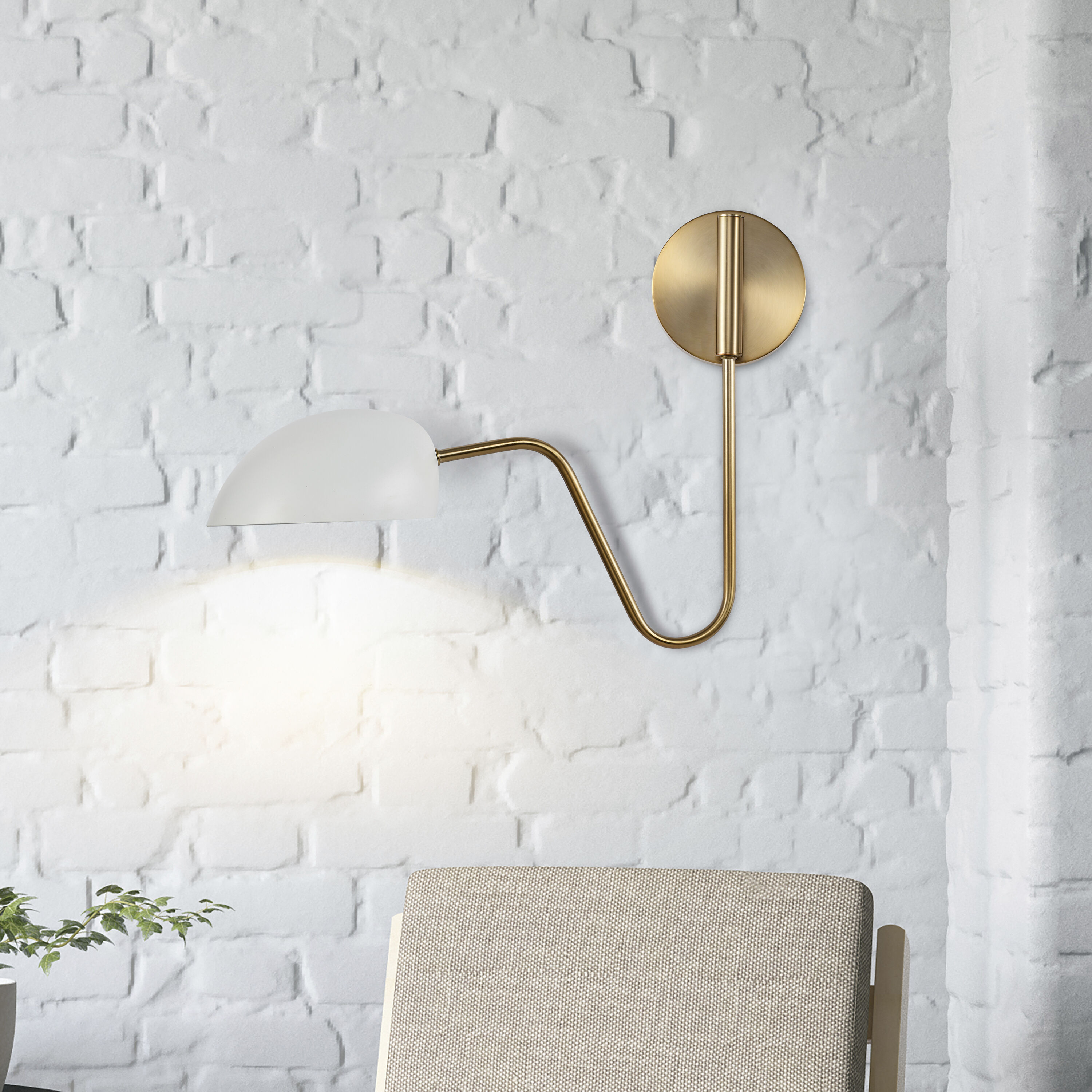 Trilby 1 Light 7 inch Matte White/Burnished Brass Bathroom Vanity Lights Wall Light