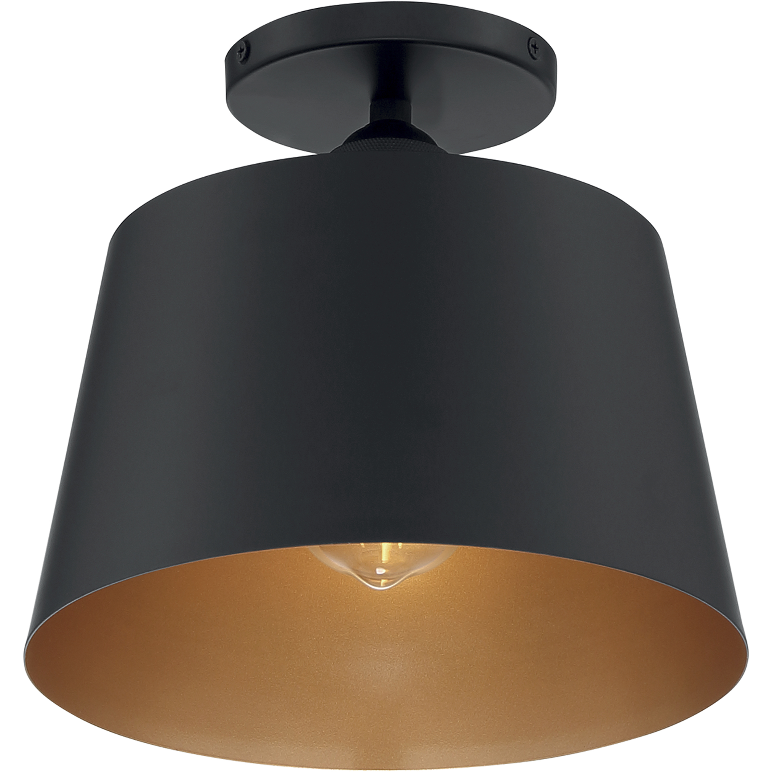 Motif 1 Light 10 inch Black and Gold Accents Semi Flush Mount Fixture Ceiling Light