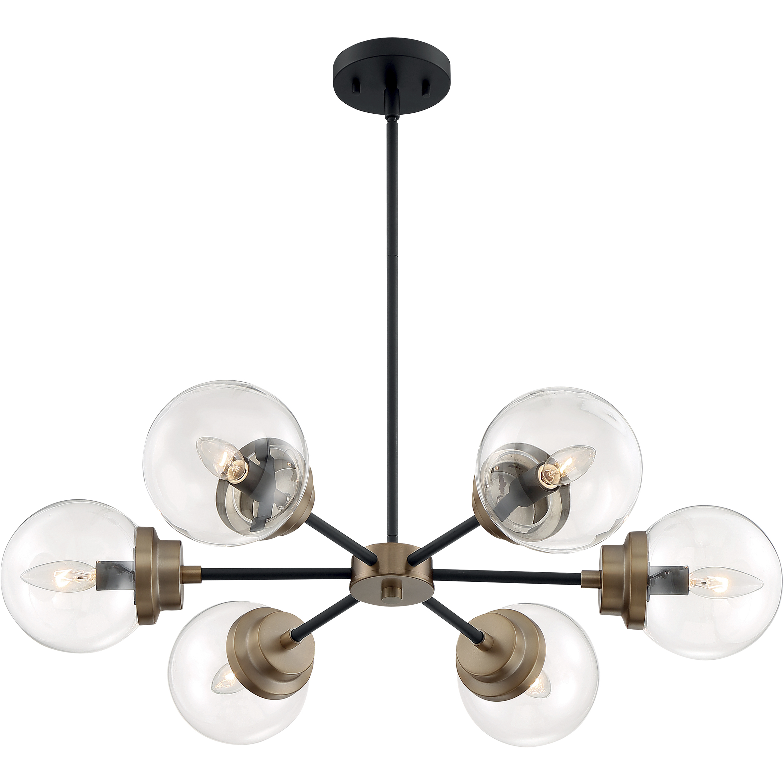 Axis 6 Light 29.63 inch Matte Black and Brass Chandelier Ceiling Light
