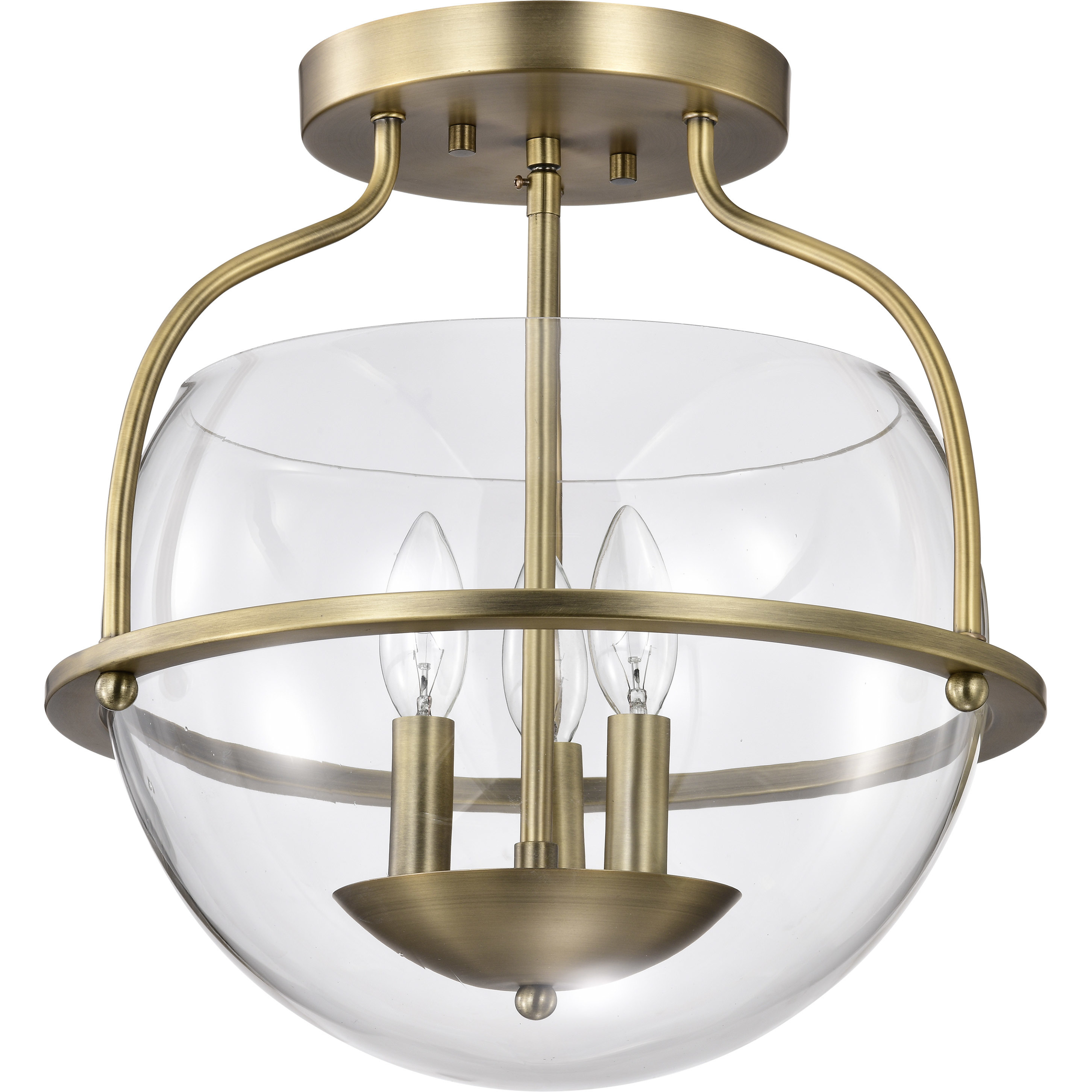 Amado 3 Light 14 inch Vintage Brass Semi Flush Mount Ceiling Light