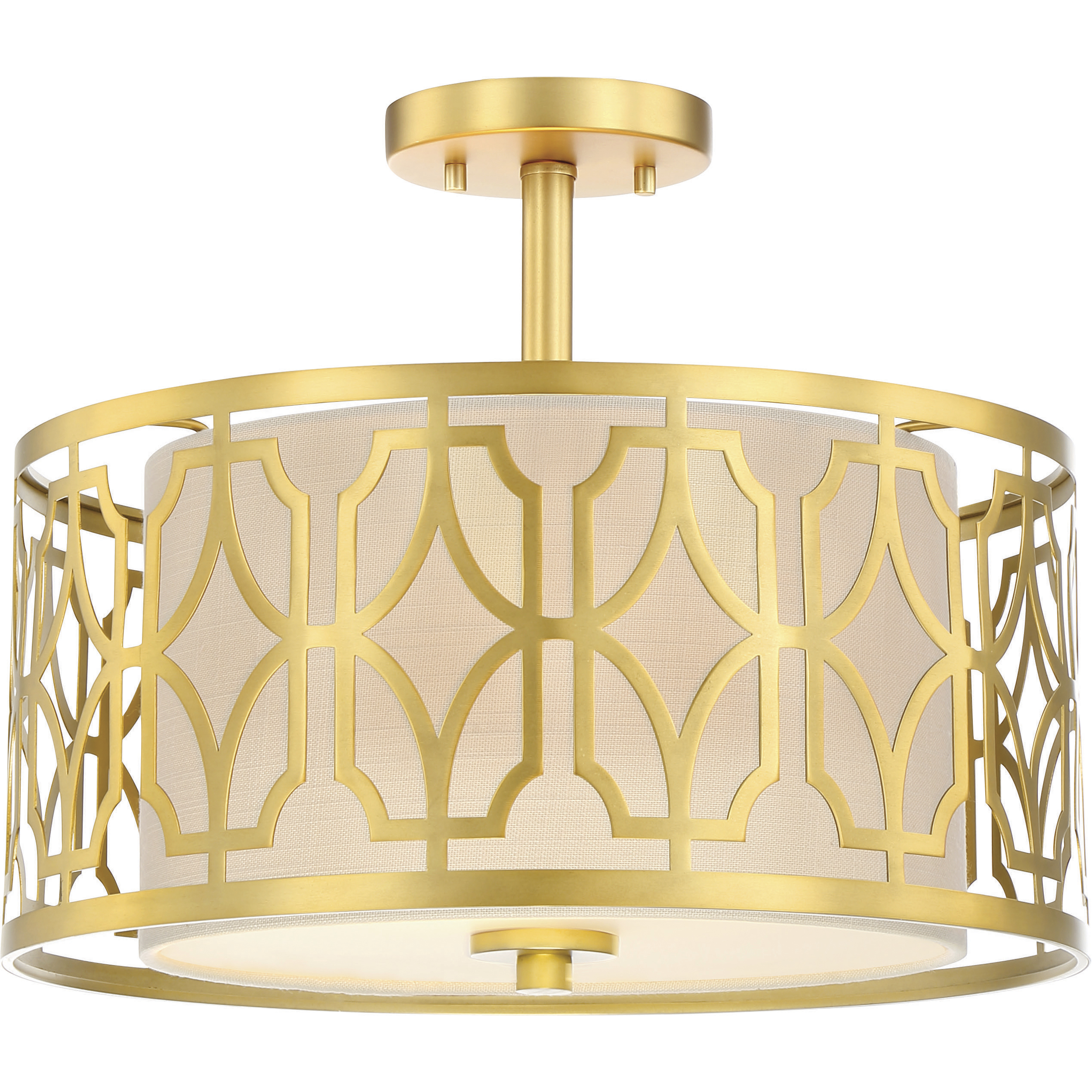 Filigree 2 Light 15 inch Natural Brass Semi Flush Mount Ceiling Light