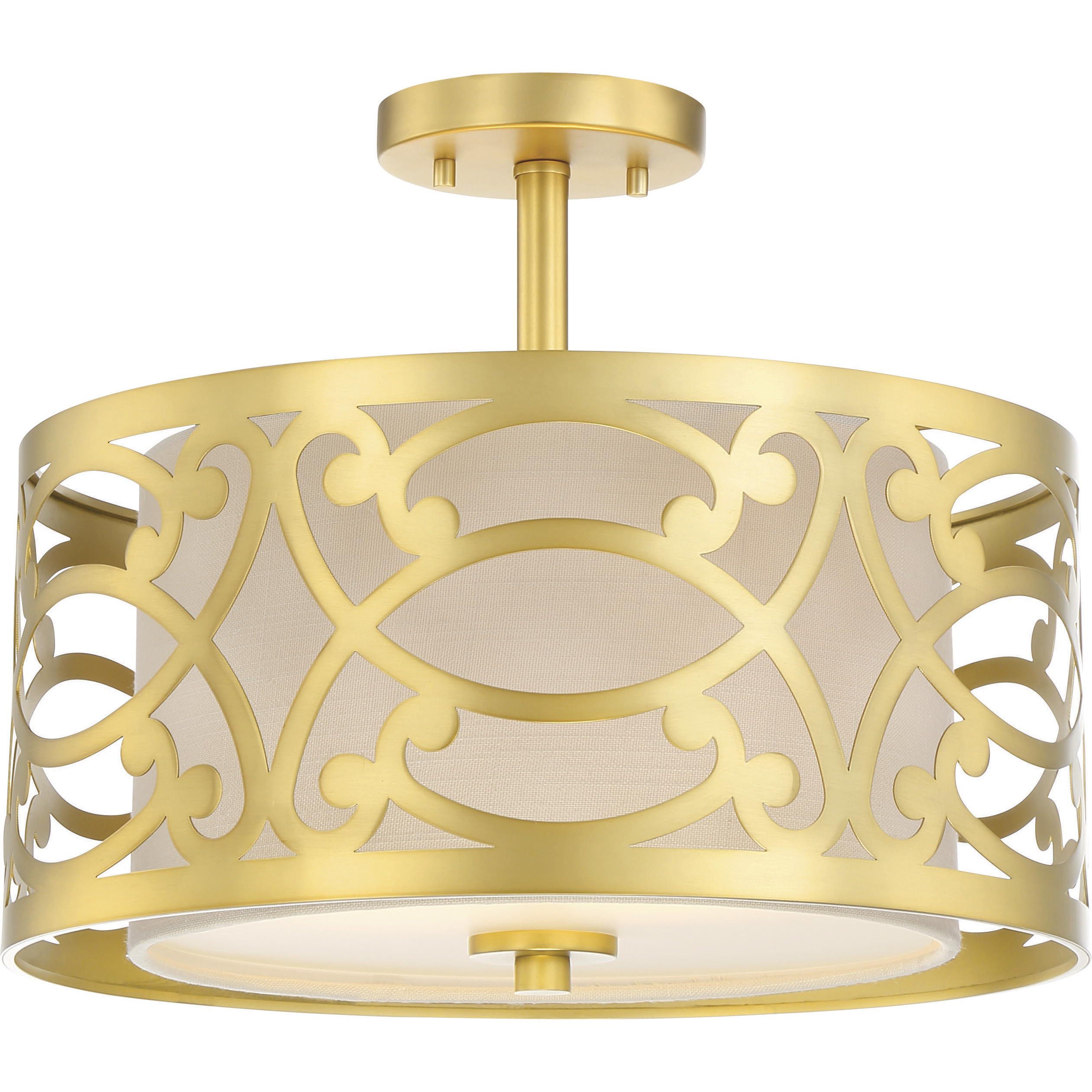 Filigree 2 Light 15 inch Natural Brass Semi Flush Mount Ceiling Light