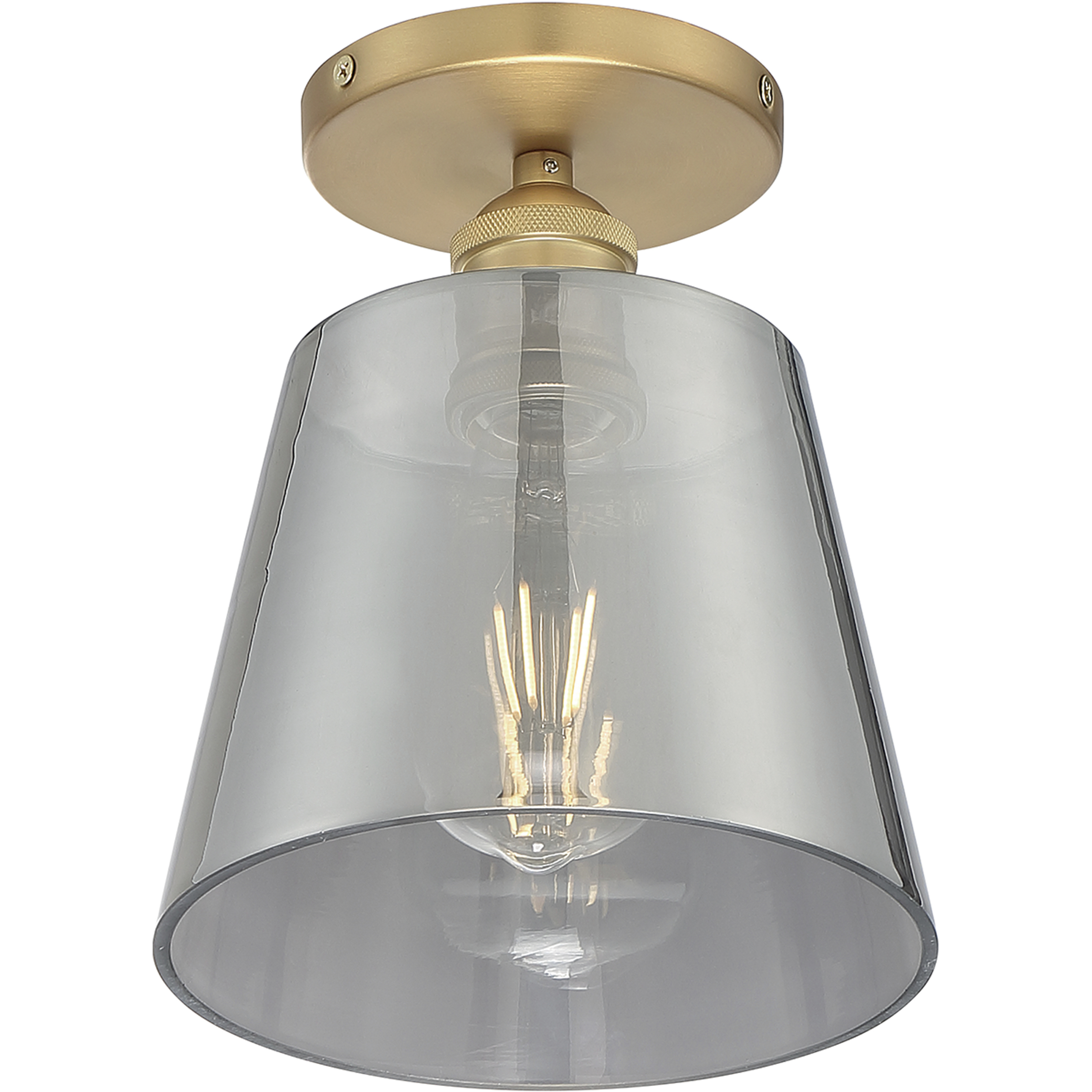 Motif 1 Light 7 inch Brushed Brass and Smoked Glass Semi Flush Mount Fixture Ceiling Light