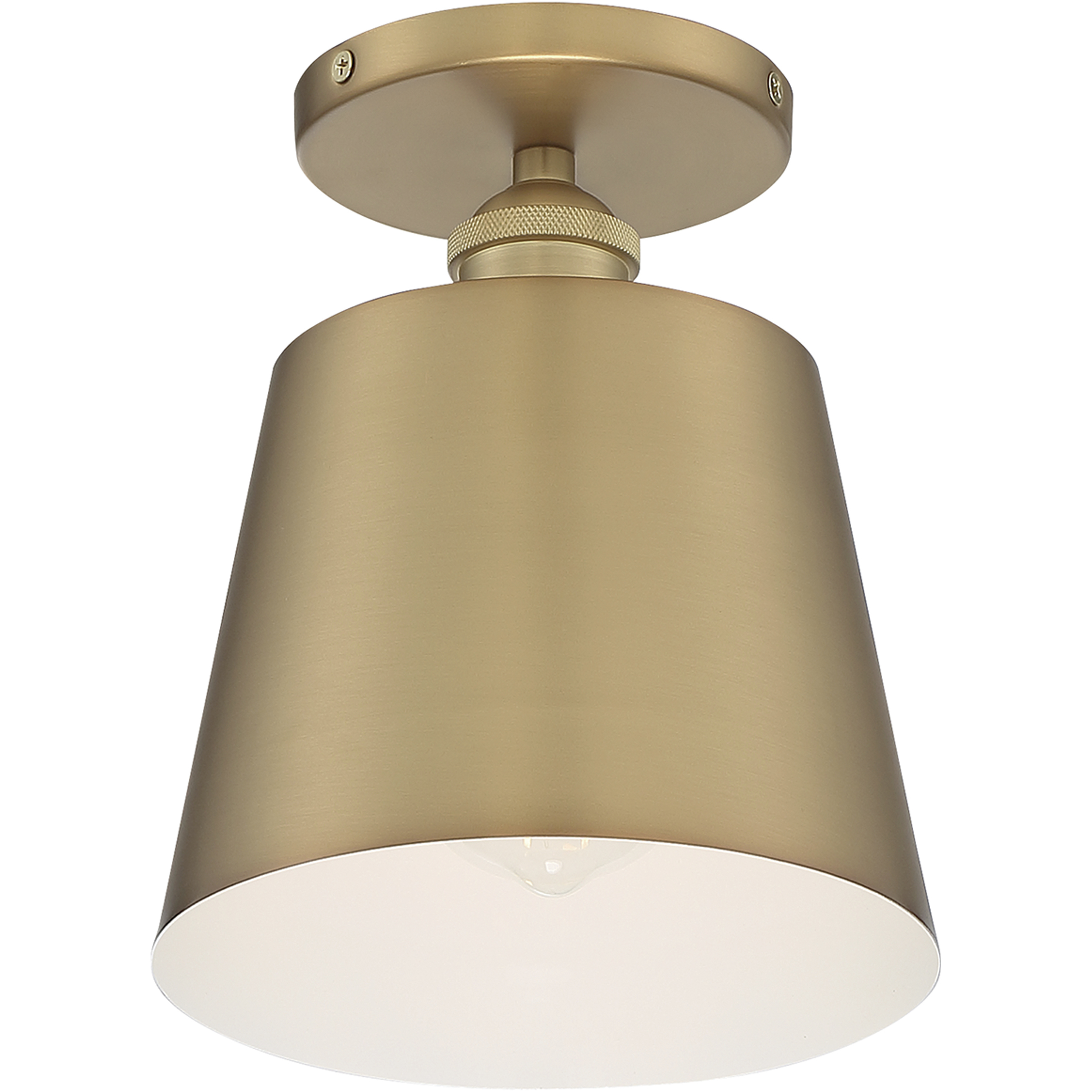 Motif 1 Light 7 inch Brushed Brass and White Accents Semi Flush Mount Fixture Ceiling Light