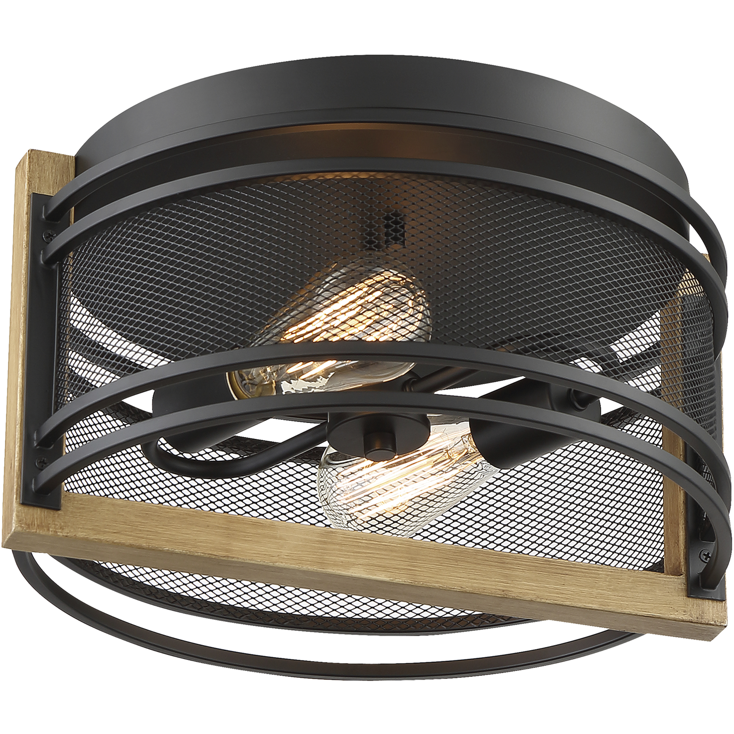 Atelier 2 Light 14.25 inch Black and Honey Wood Flush Mount Fixture Ceiling Light